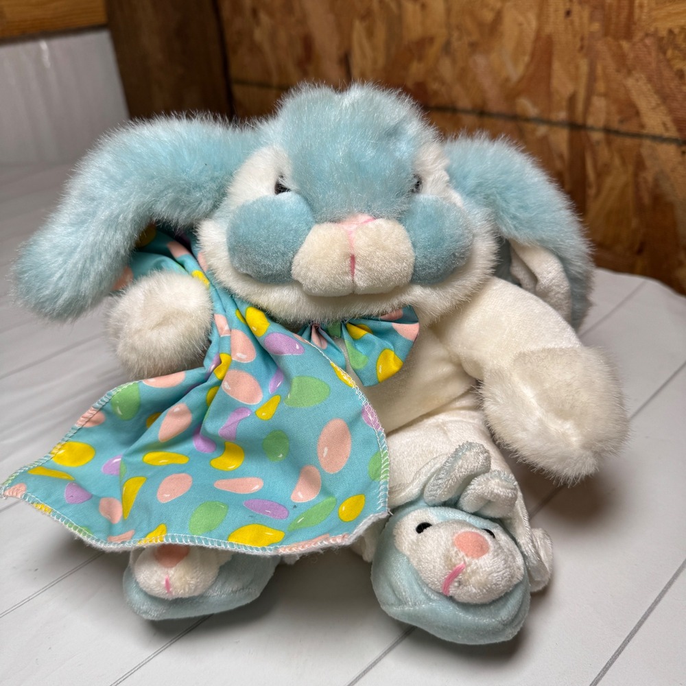 VTG Commonwealth Retro Easter Bunny‎ Blue Plush Toy 11" Stuffed Animal Nursery